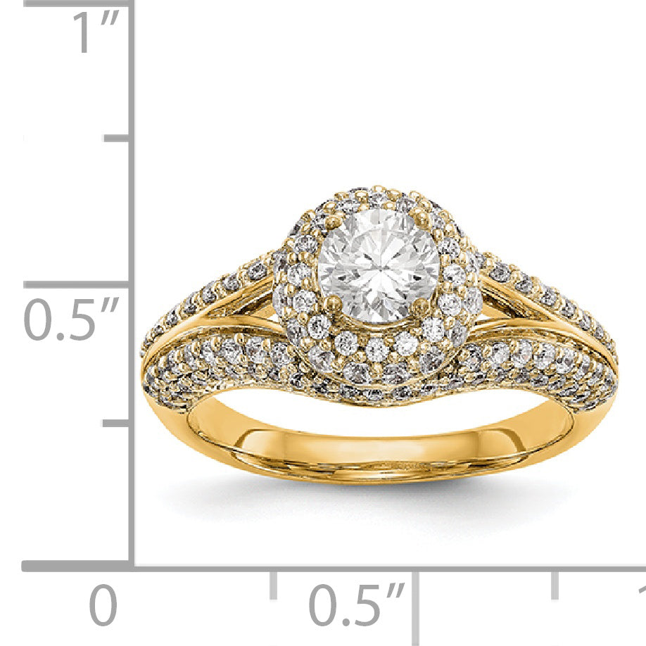 14K Verlobungsring mit rundem simuliertem Diamanten und Halo