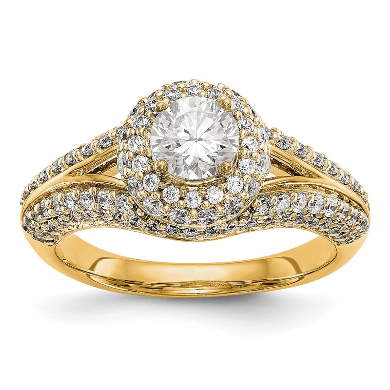 14K Verlobungsring mit rundem simuliertem Diamanten und Halo
