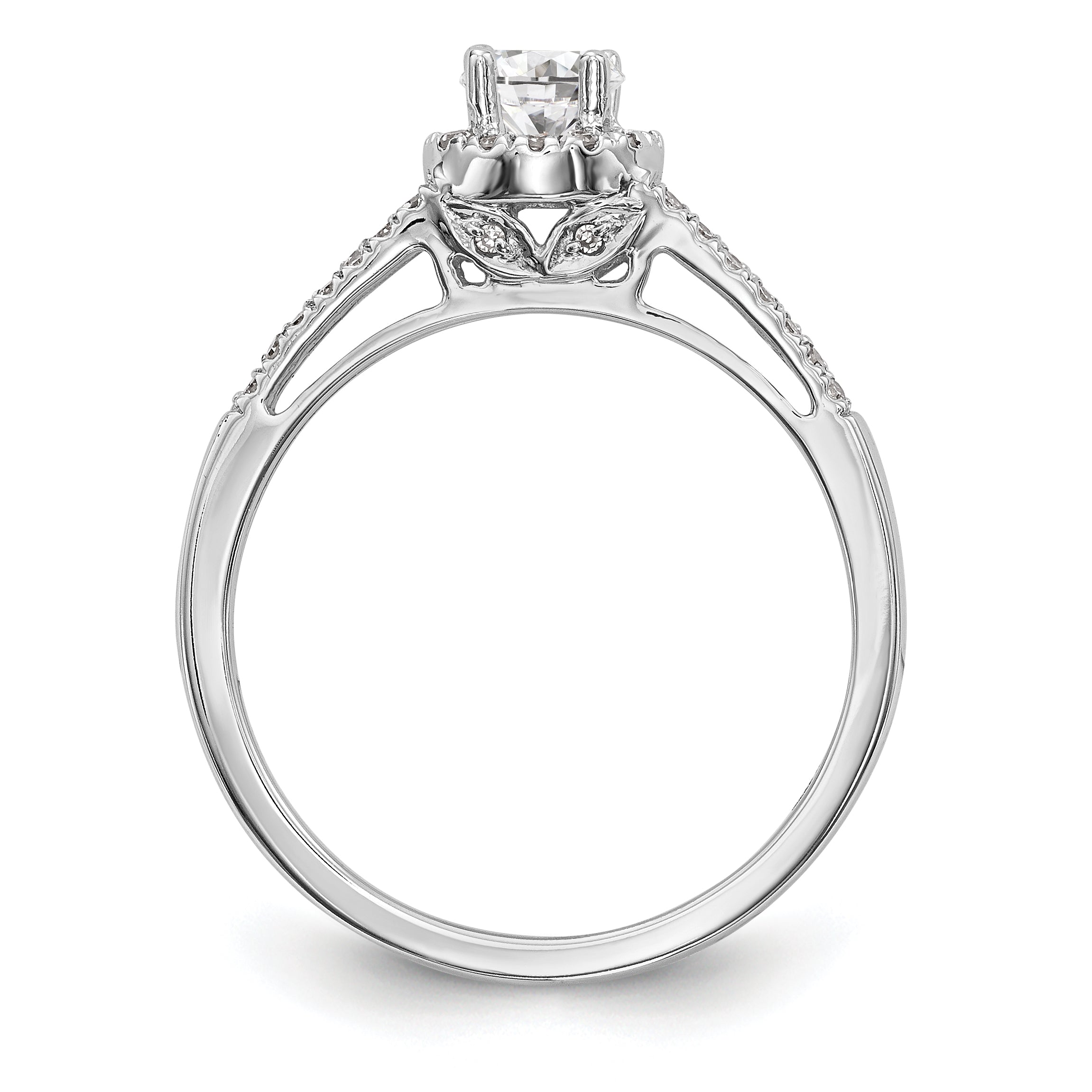 14K Weißgold Verlobungsring mit rundem simuliertem Diamanten und Halo