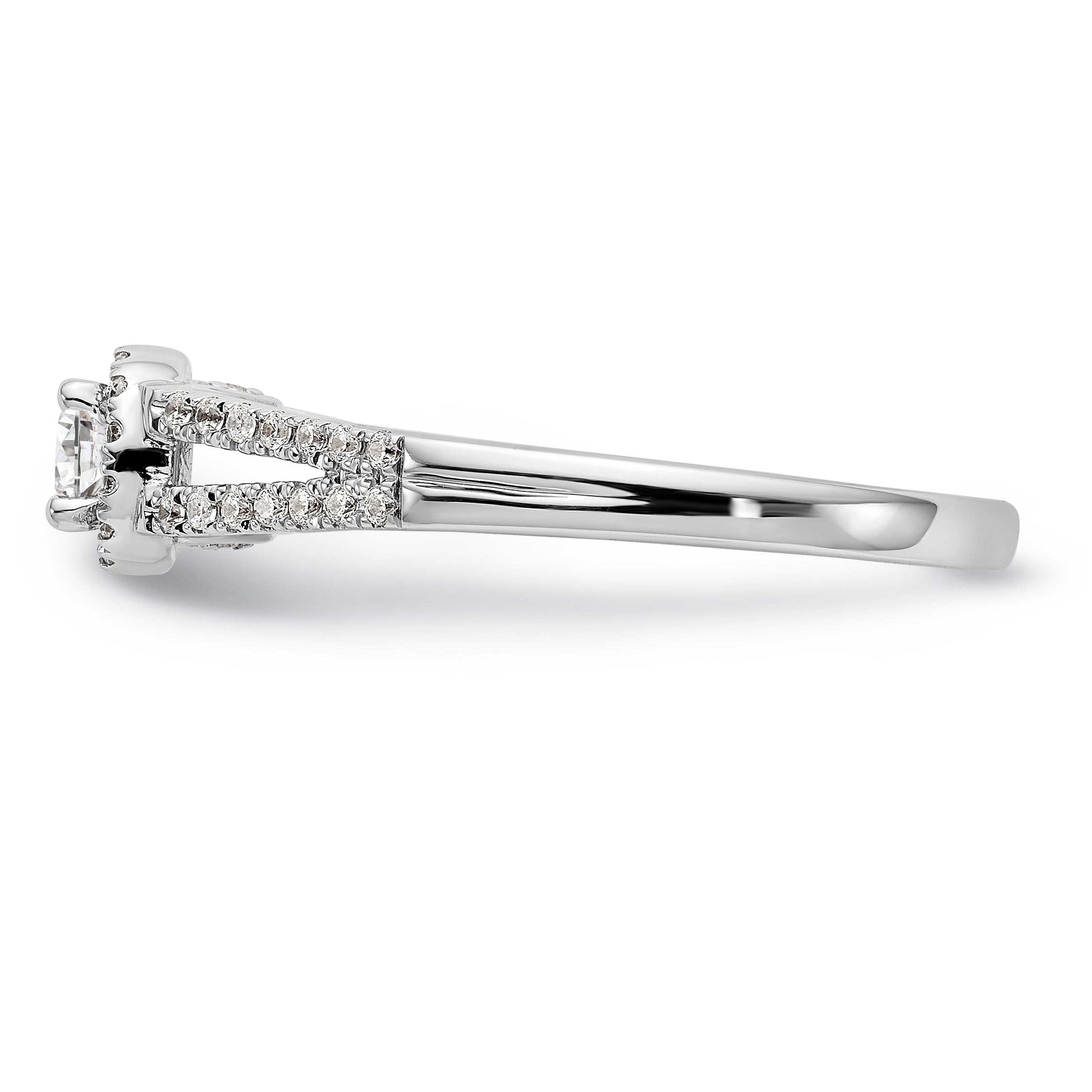 14K Weißgold Verlobungsring mit rundem simuliertem Diamanten und Halo