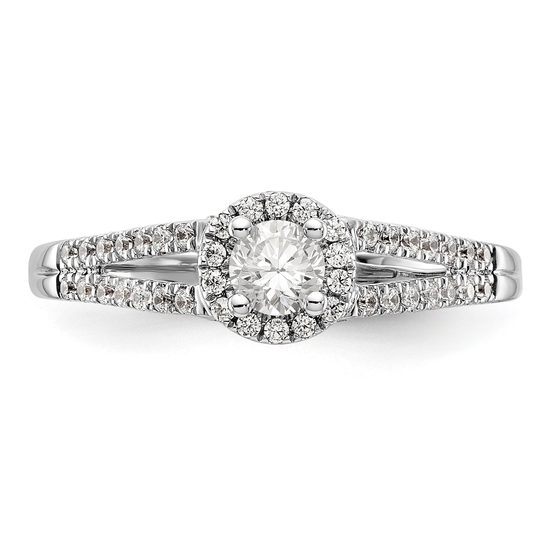 14K Weißgold Verlobungsring mit rundem simuliertem Diamanten und Halo