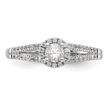 14K Weißgold Verlobungsring mit rundem simuliertem Diamanten und Halo