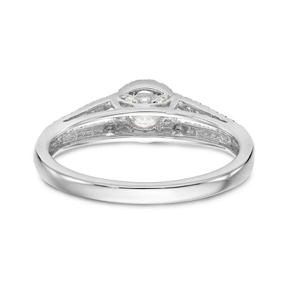 14K Weißgold Verlobungsring mit rundem simuliertem Diamanten und Halo