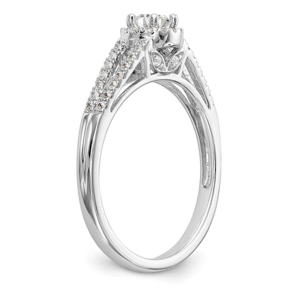 14K Weißgold Verlobungsring mit rundem simuliertem Diamanten und Halo