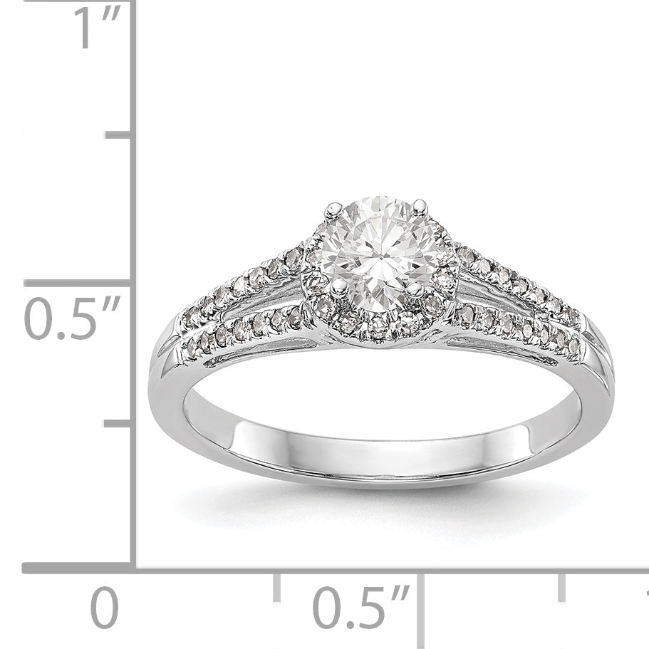 14K Weißgold Verlobungsring mit rundem simuliertem Diamanten und Halo