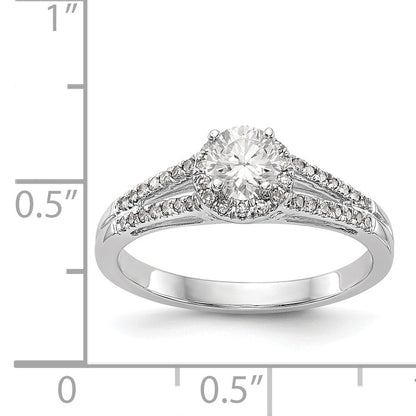 14K Weißgold Verlobungsring mit rundem simuliertem Diamanten und Halo