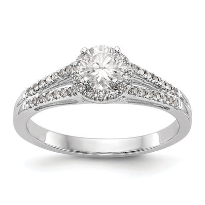 14K Weißgold Verlobungsring mit rundem simuliertem Diamanten und Halo