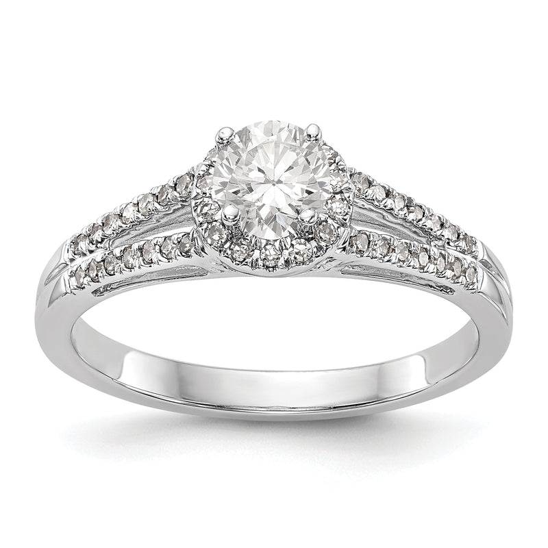 14K Weißgold Verlobungsring mit rundem simuliertem Diamanten und Halo