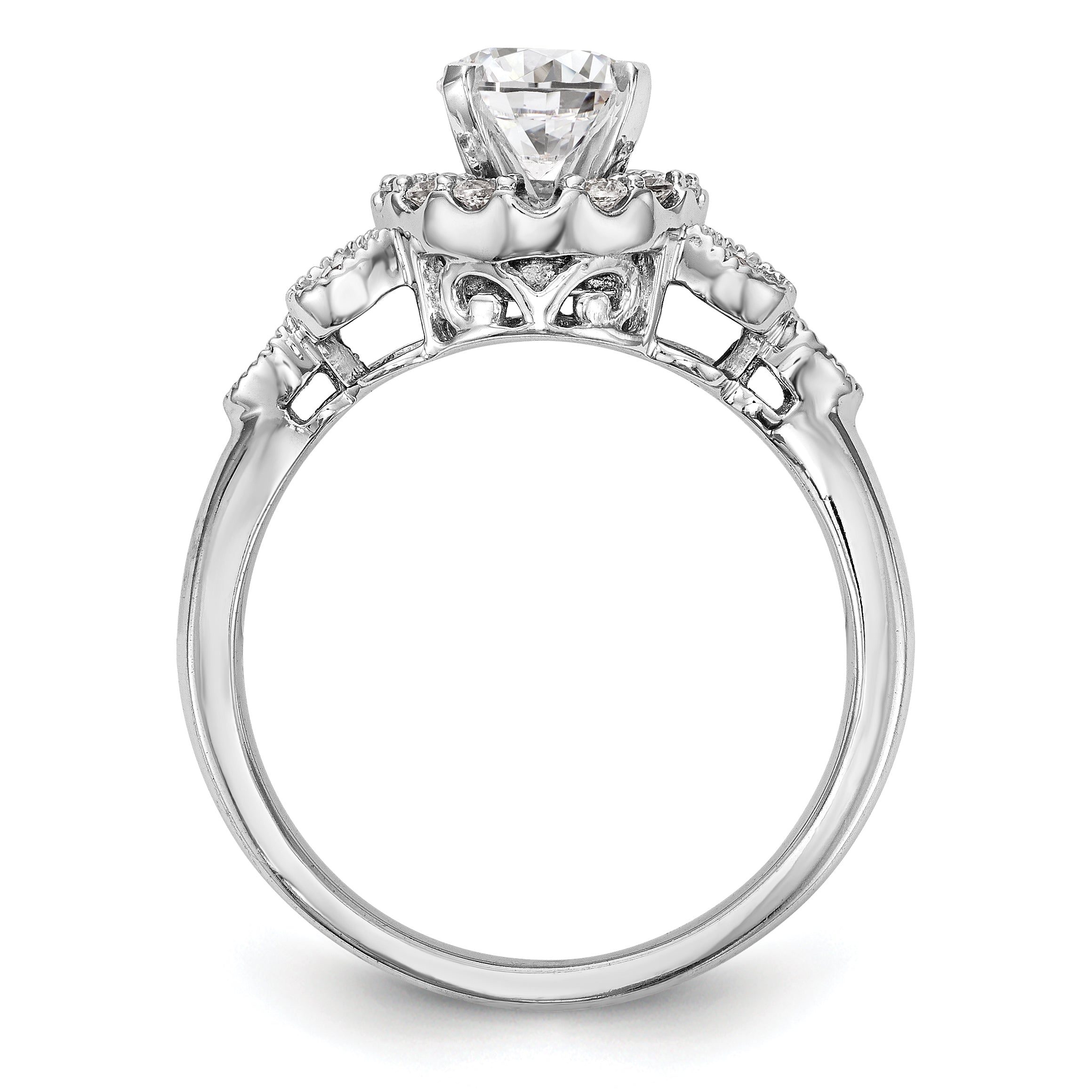 14K Weißgold Verlobungsring mit rundem simuliertem Diamanten und Halo