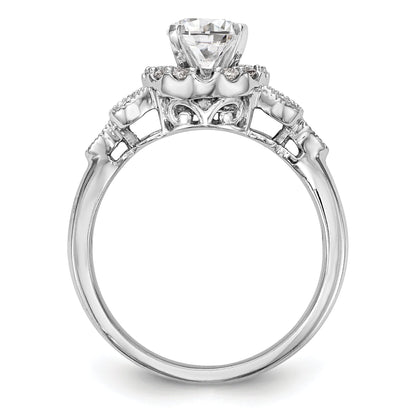 14K Weißgold Verlobungsring mit rundem simuliertem Diamanten und Halo