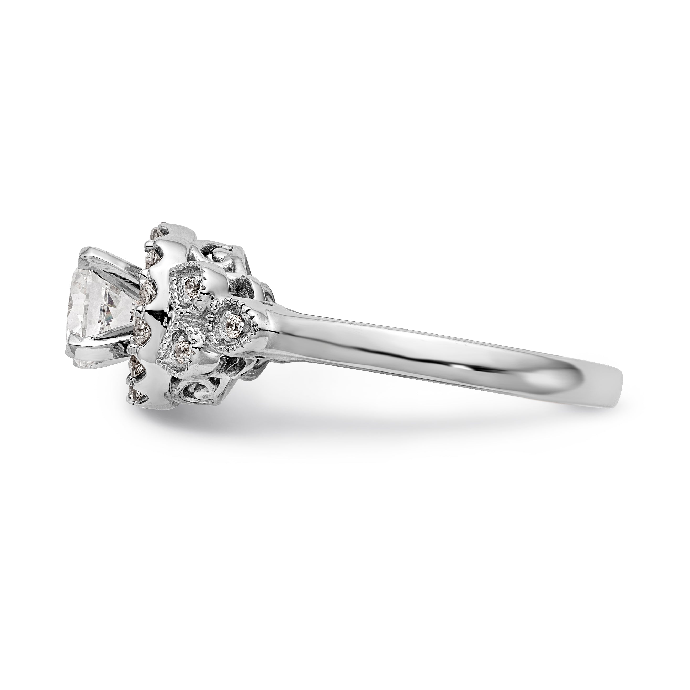 14K Weißgold Verlobungsring mit rundem simuliertem Diamanten und Halo