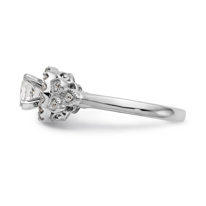 14K Weißgold Verlobungsring mit rundem simuliertem Diamanten und Halo
