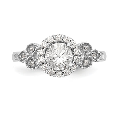 14K Weißgold Verlobungsring mit rundem simuliertem Diamanten und Halo