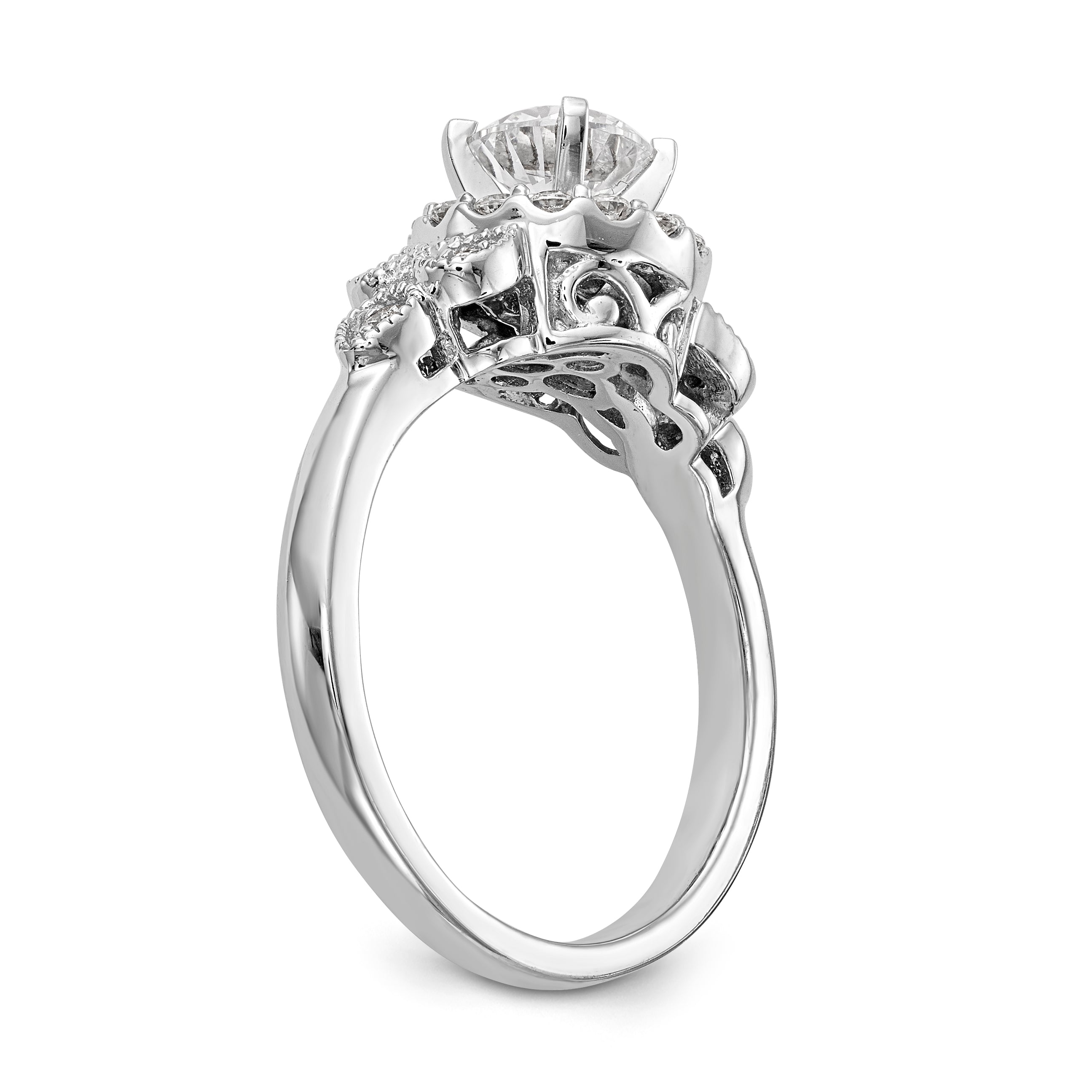 14K Weißgold Verlobungsring mit rundem simuliertem Diamanten und Halo
