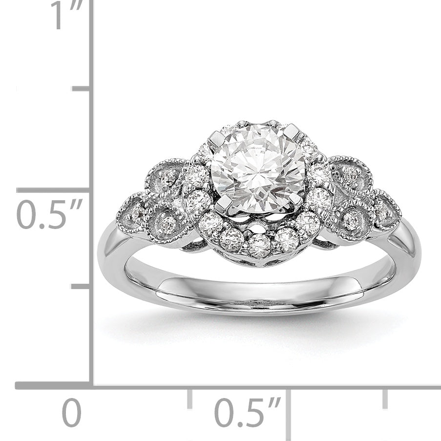 14K Weißgold Verlobungsring mit rundem simuliertem Diamanten und Halo