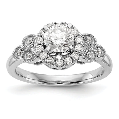 14K Weißgold Verlobungsring mit rundem simuliertem Diamanten und Halo