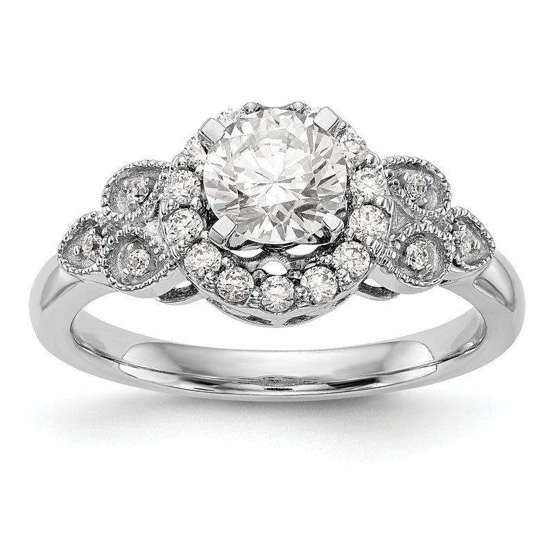 14K Weißgold Verlobungsring mit rundem simuliertem Diamanten und Halo