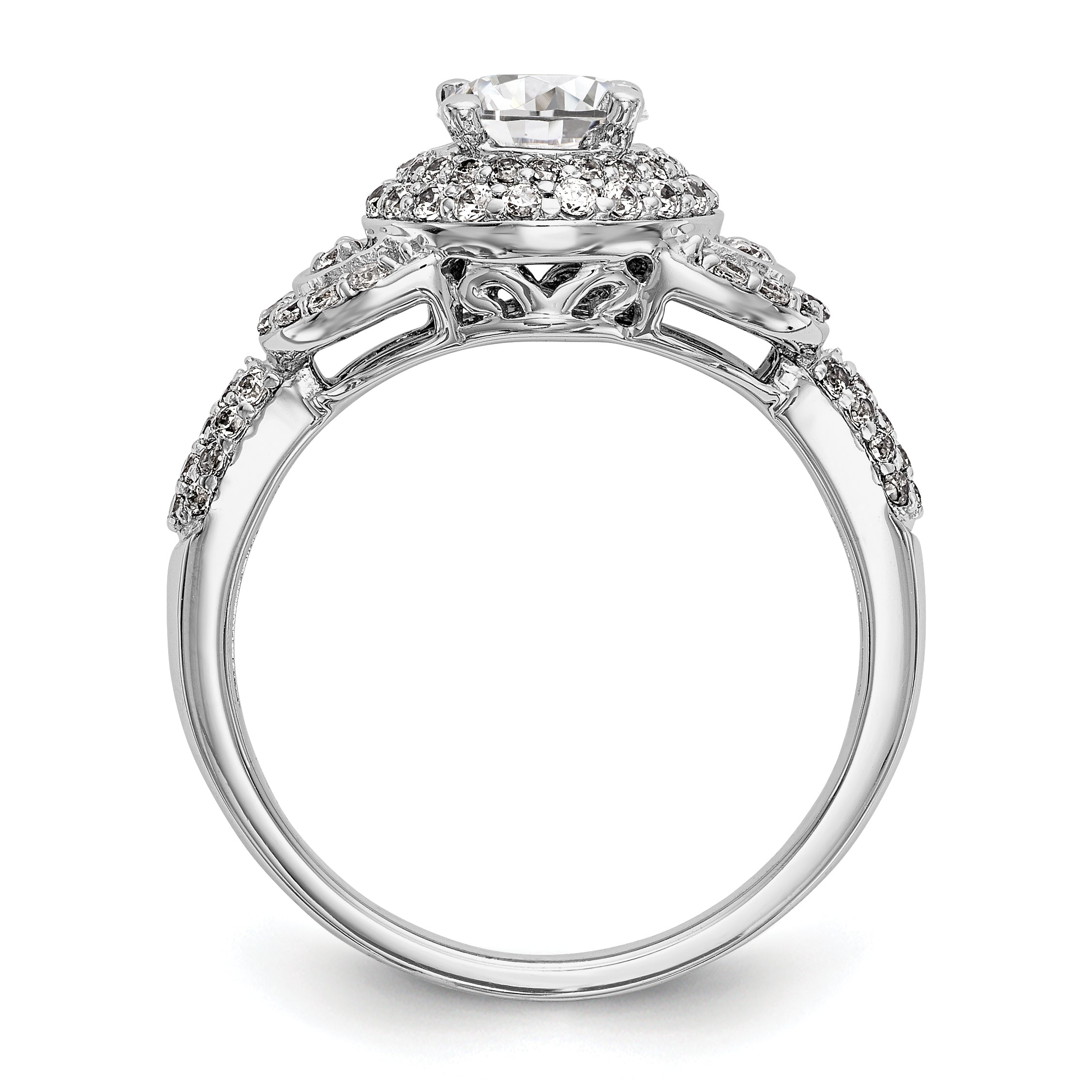 14K Weißgold Verlobungsring mit rundem simuliertem Diamanten und Halo
