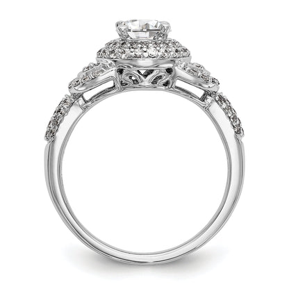 14K Weißgold Verlobungsring mit rundem simuliertem Diamanten und Halo