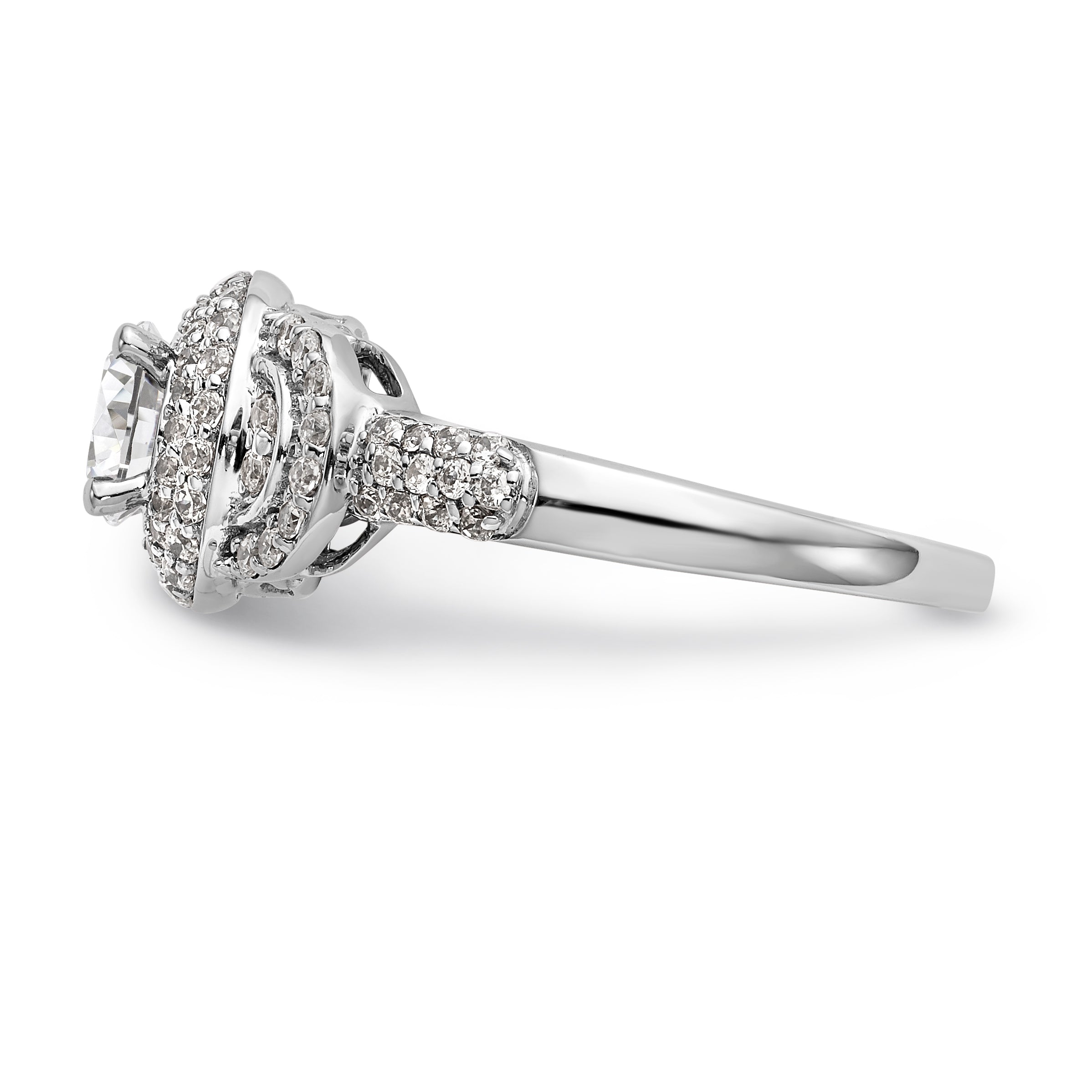 14K Weißgold Verlobungsring mit rundem simuliertem Diamanten und Halo
