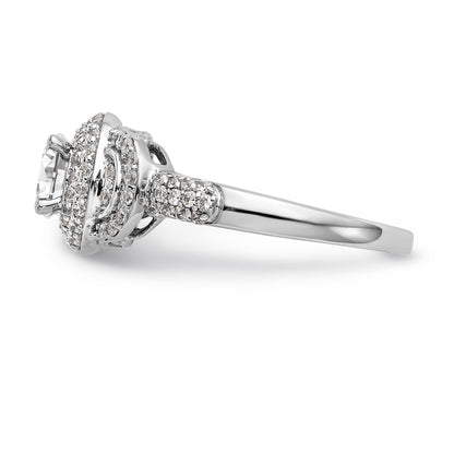 14K Weißgold Verlobungsring mit rundem simuliertem Diamanten und Halo