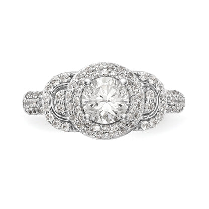 14K Weißgold Verlobungsring mit rundem simuliertem Diamanten und Halo