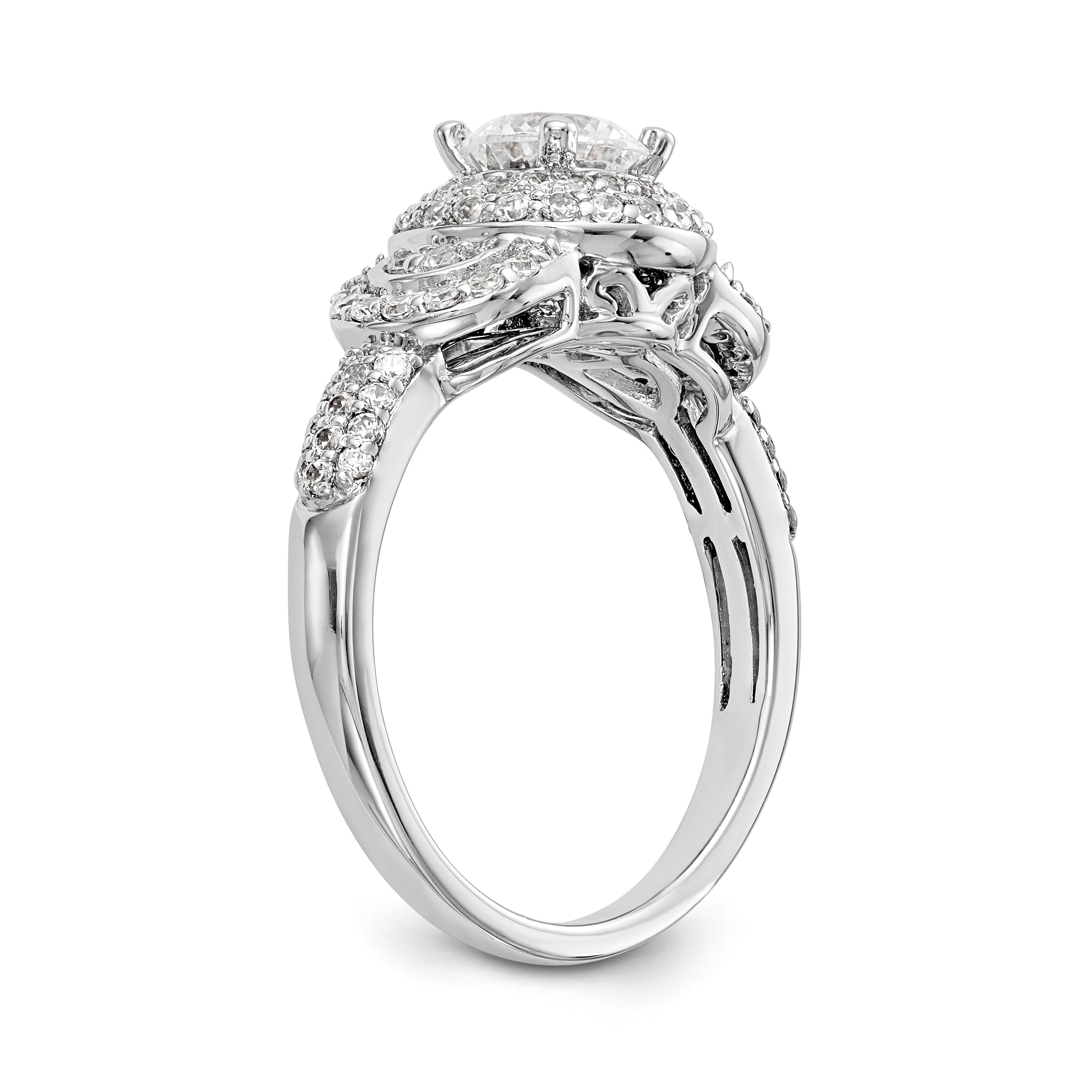 14K Weißgold Verlobungsring mit rundem simuliertem Diamanten und Halo