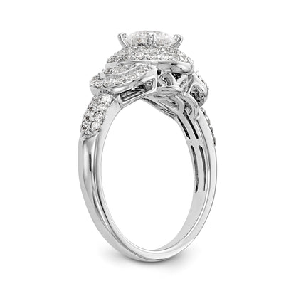14K Weißgold Verlobungsring mit rundem simuliertem Diamanten und Halo