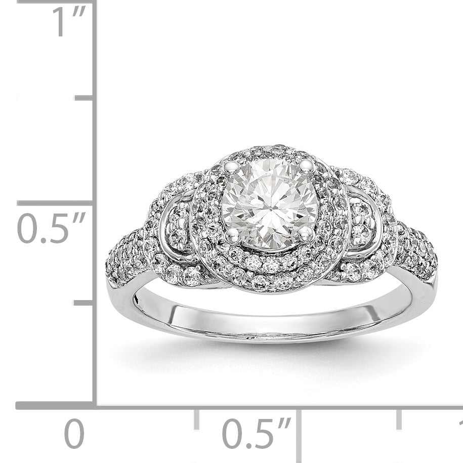 14K Weißgold Verlobungsring mit rundem simuliertem Diamanten und Halo