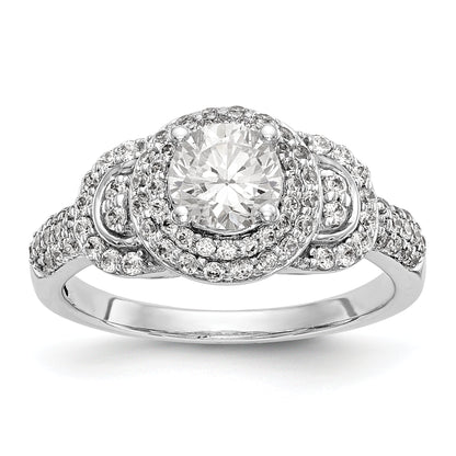 14K Weißgold Verlobungsring mit rundem simuliertem Diamanten und Halo