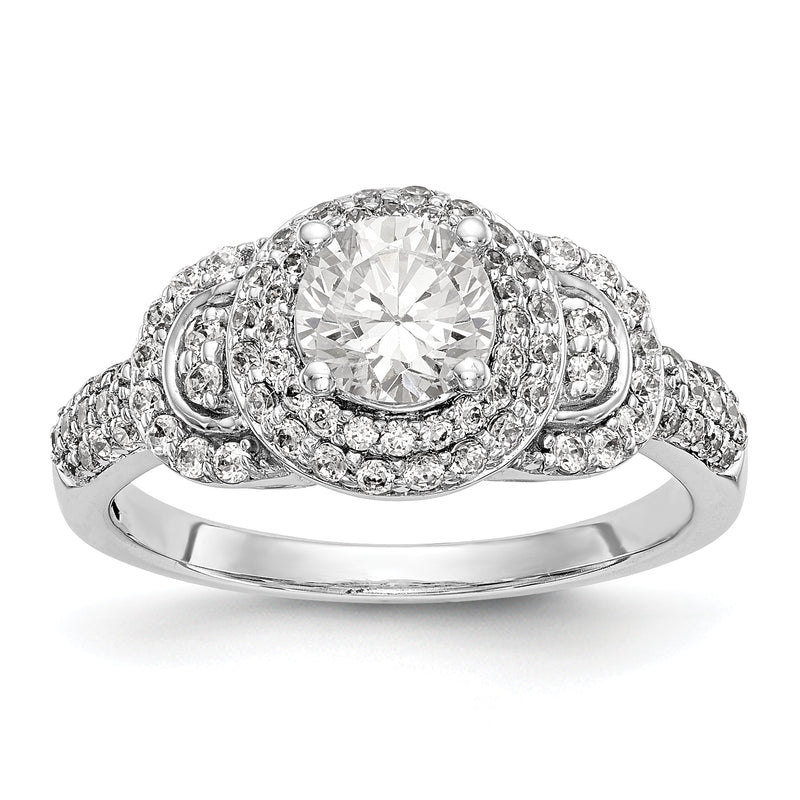 14K Weißgold Verlobungsring mit rundem simuliertem Diamanten und Halo