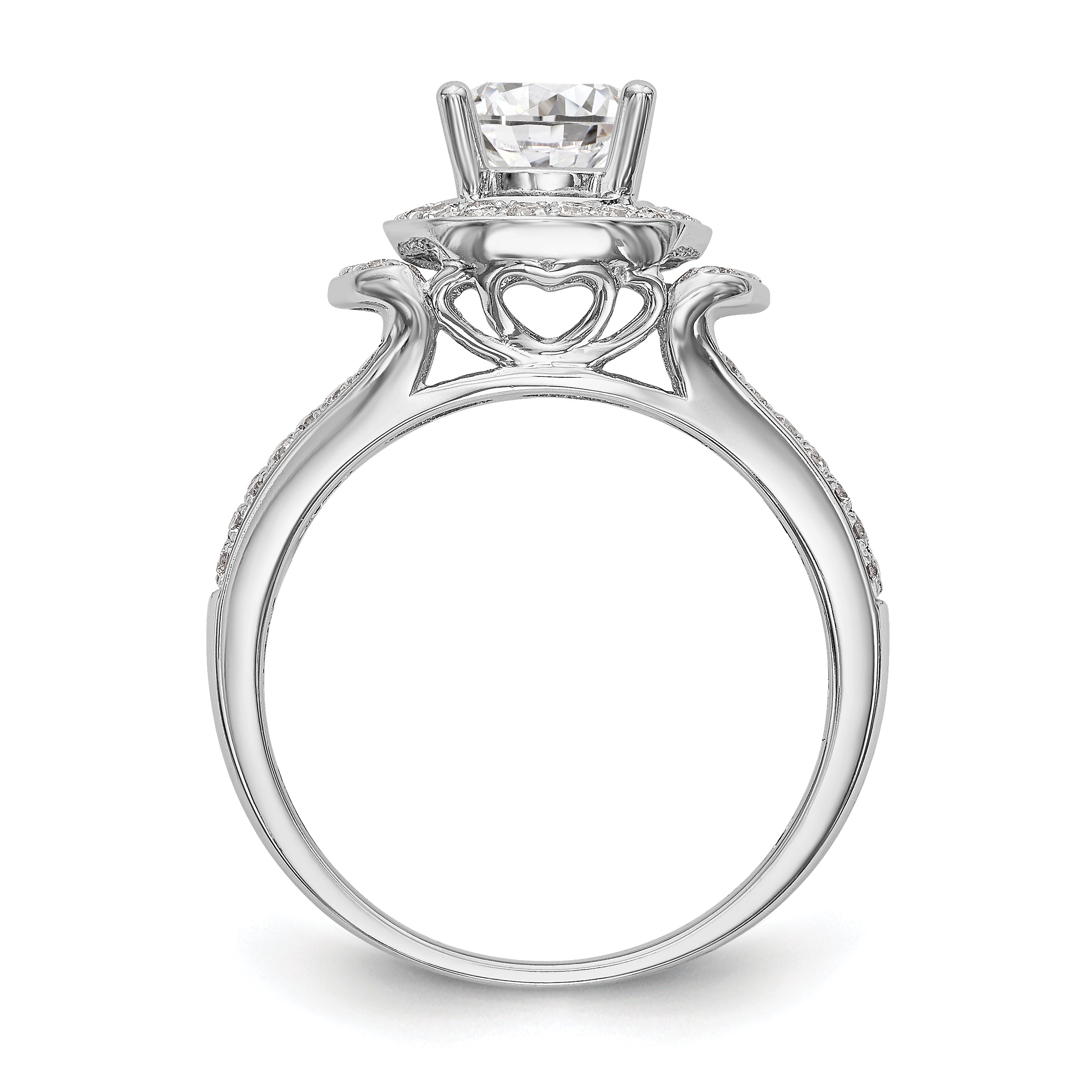 14K Weißgold Verlobungsring mit rundem simuliertem Diamanten und Halo-Fassung