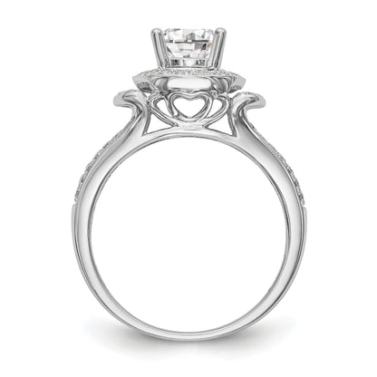 14K Weißgold Verlobungsring mit rundem simuliertem Diamanten und Halo-Fassung