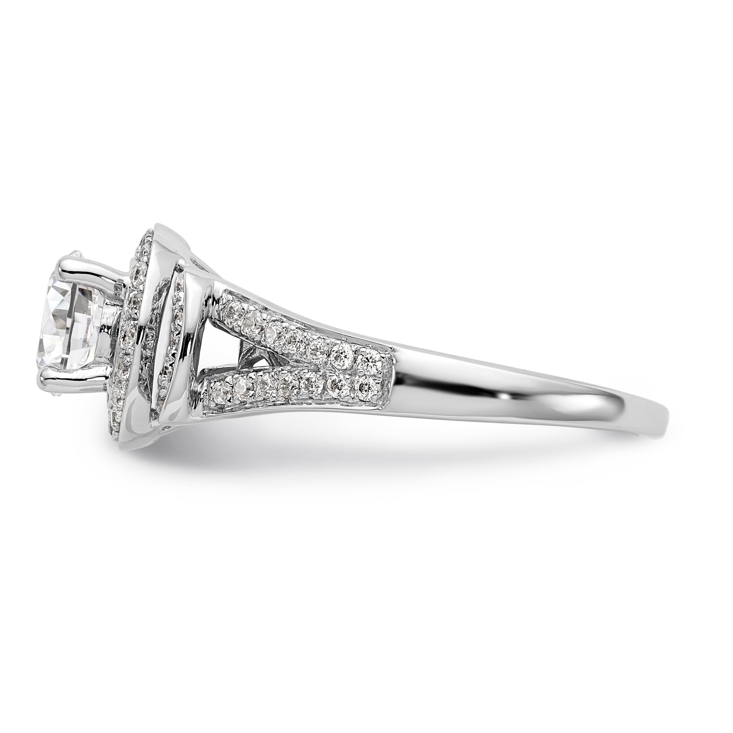 14K Weißgold Verlobungsring mit rundem simuliertem Diamanten und Halo-Fassung