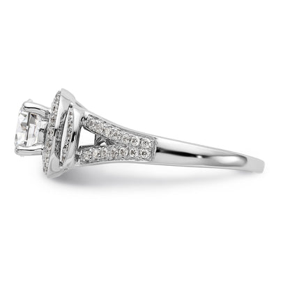 14K Weißgold Verlobungsring mit rundem simuliertem Diamanten und Halo-Fassung