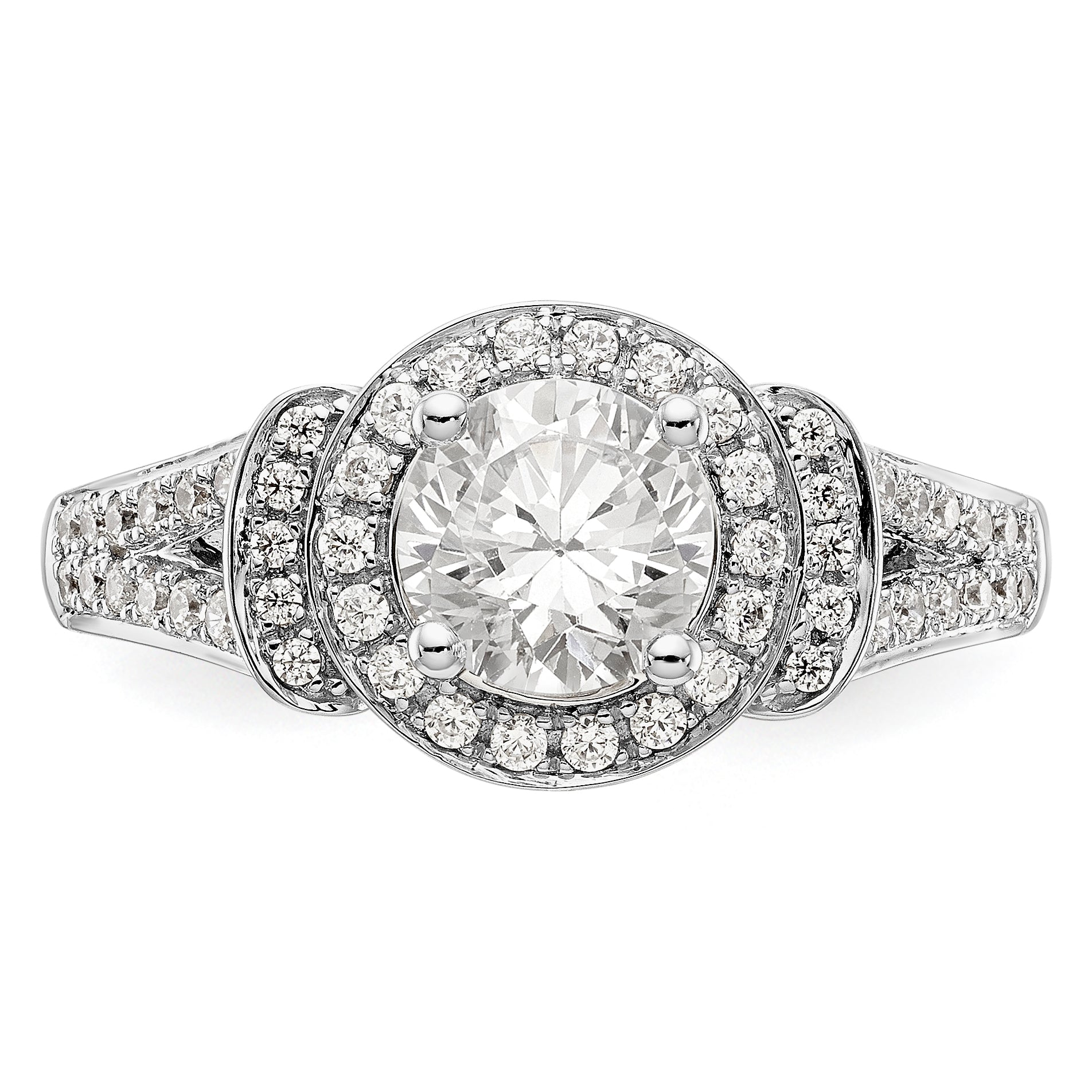 14K Weißgold Verlobungsring mit rundem simuliertem Diamanten und Halo-Fassung