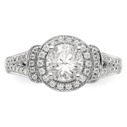 14K Weißgold Verlobungsring mit rundem simuliertem Diamanten und Halo-Fassung