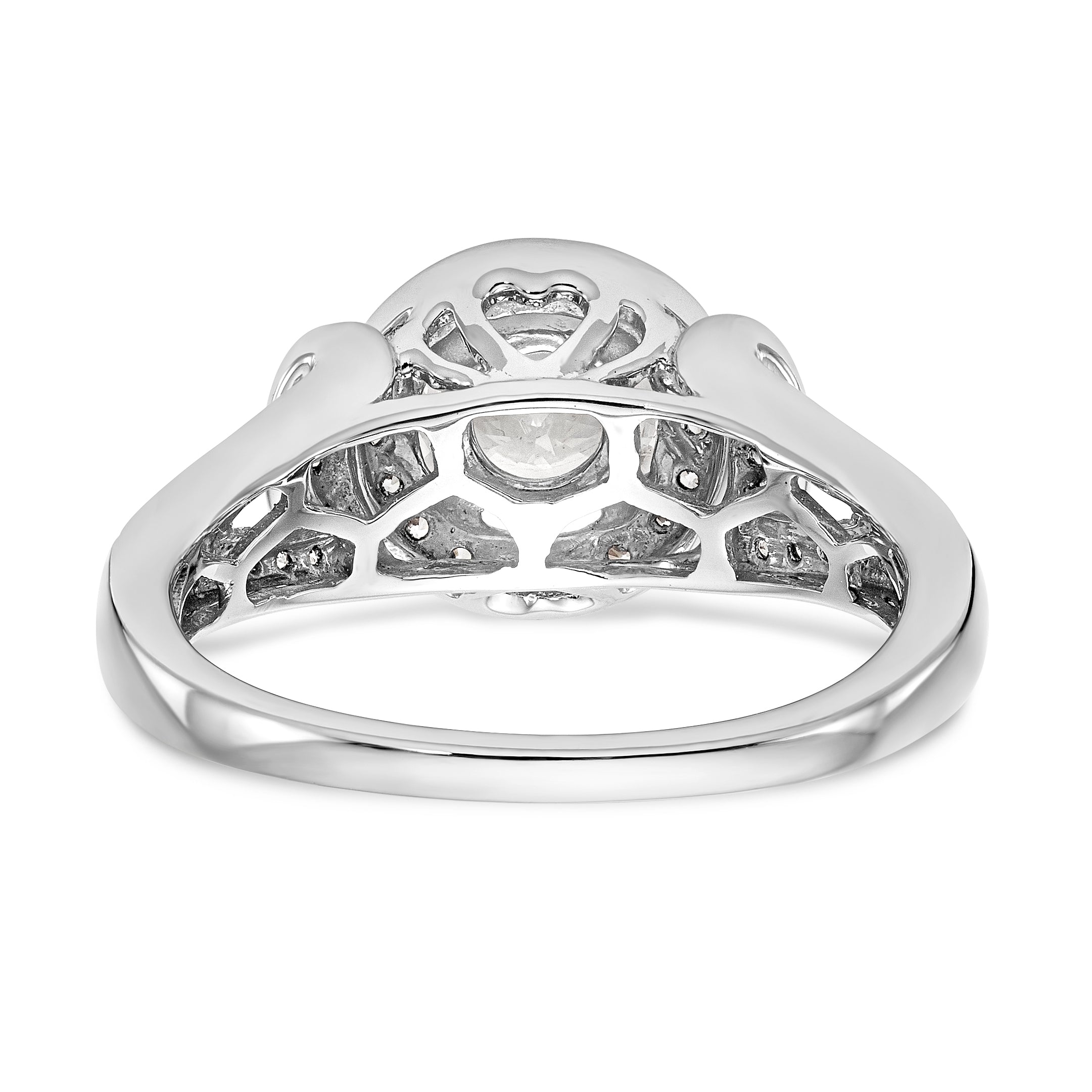 14K Weißgold Verlobungsring mit rundem simuliertem Diamanten und Halo-Fassung
