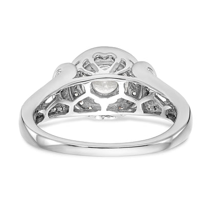 14K Weißgold Verlobungsring mit rundem simuliertem Diamanten und Halo-Fassung