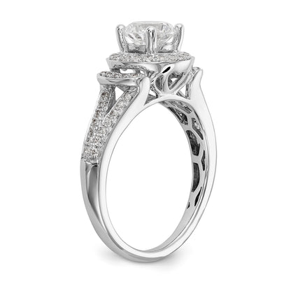 14K Weißgold Verlobungsring mit rundem simuliertem Diamanten und Halo-Fassung