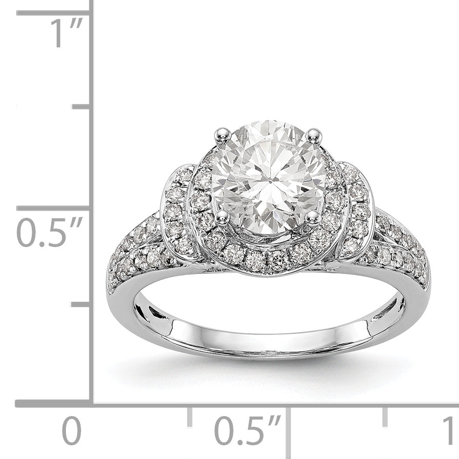 14K Weißgold Verlobungsring mit rundem simuliertem Diamanten und Halo-Fassung