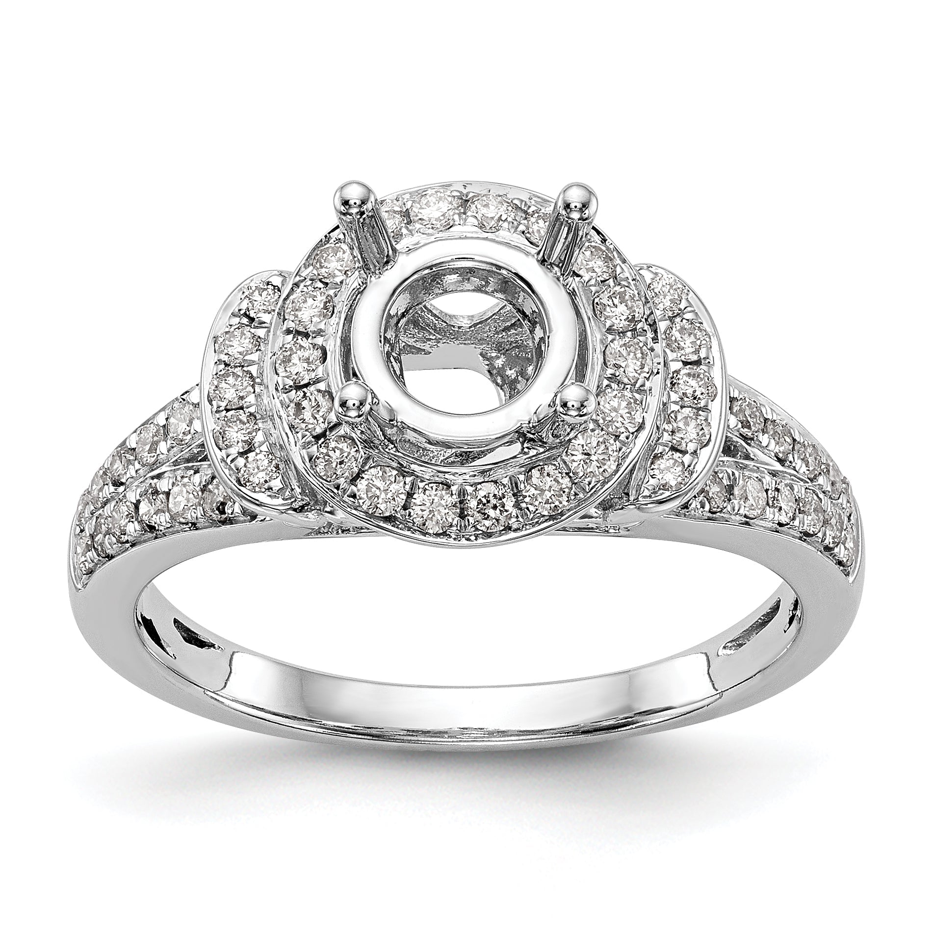 14K Weißgold Verlobungsring mit rundem simuliertem Diamanten und Halo-Fassung