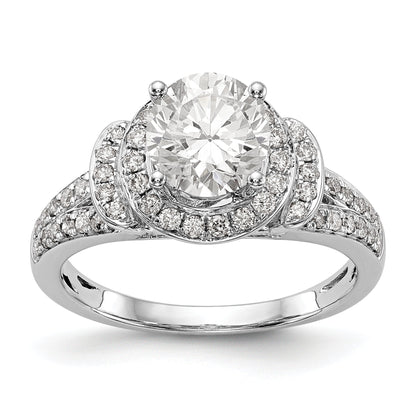 14K Weißgold Verlobungsring mit rundem simuliertem Diamanten und Halo-Fassung