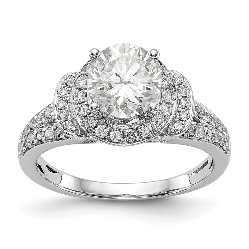 14K Weißgold Verlobungsring mit rundem simuliertem Diamanten und Halo-Fassung