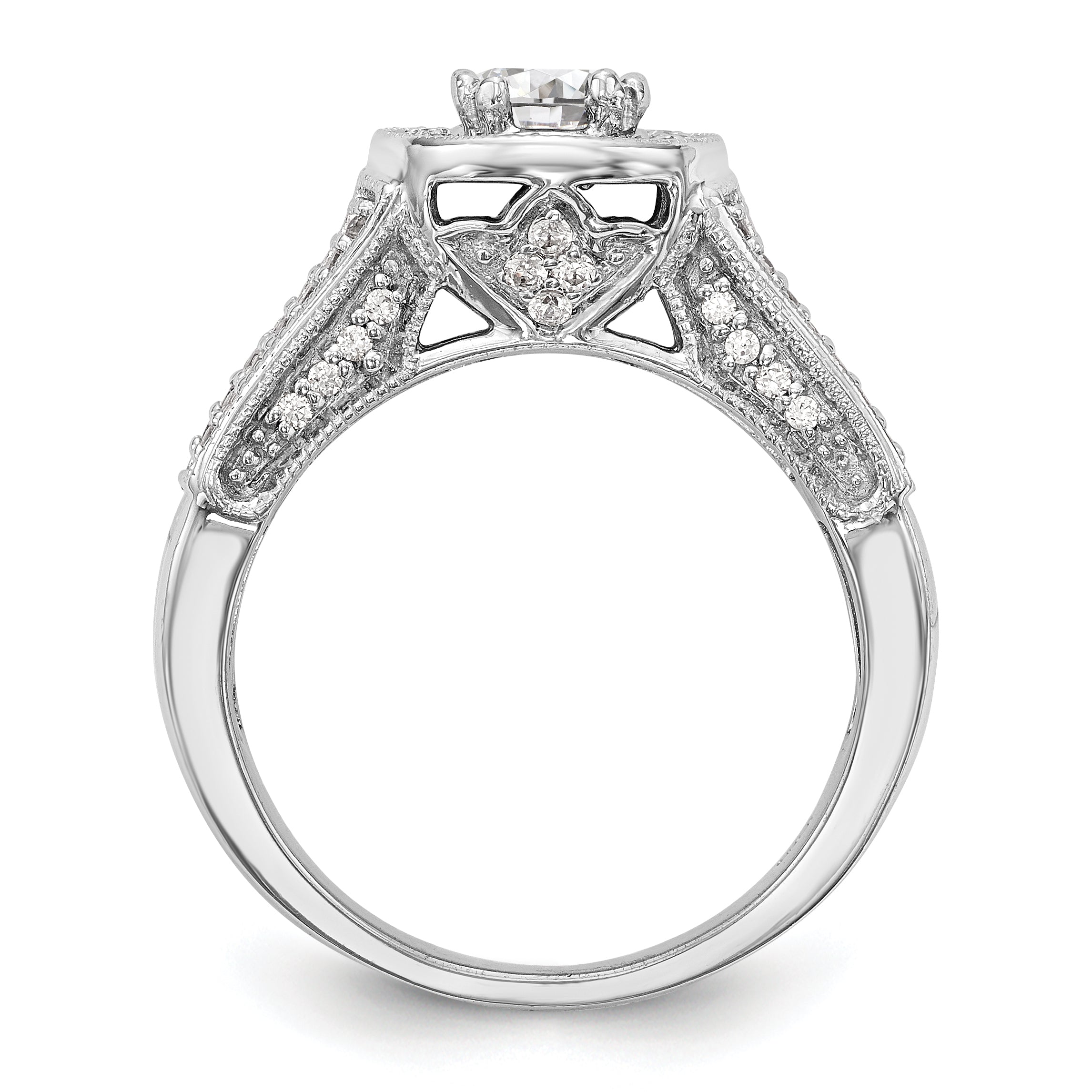 14K Weißgold Verlobungsring mit rundem simuliertem Diamanten und Halo-Fassung