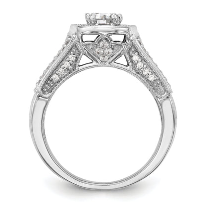 14K Weißgold Verlobungsring mit rundem simuliertem Diamanten und Halo-Fassung