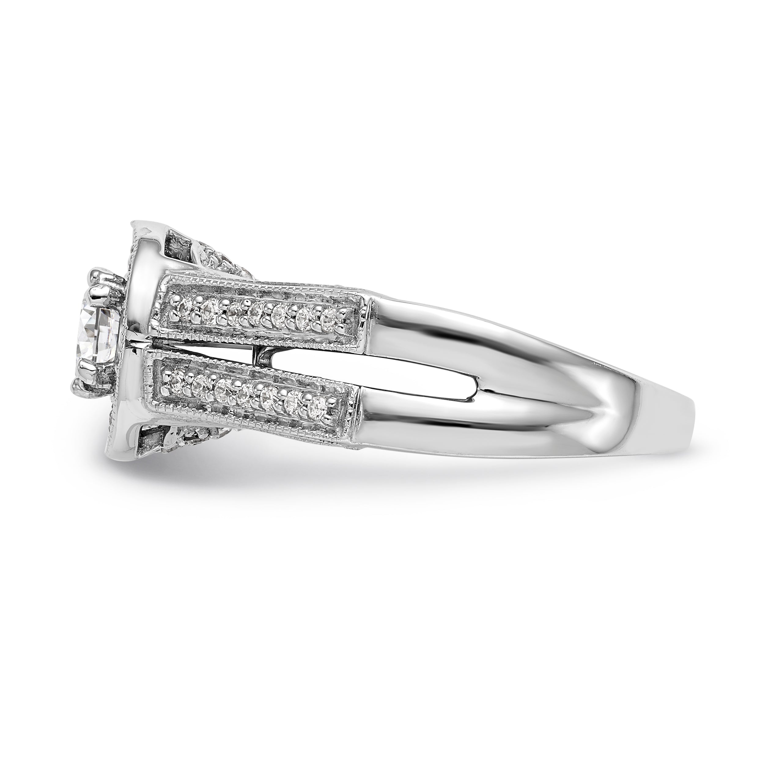 14K Weißgold Verlobungsring mit rundem simuliertem Diamanten und Halo-Fassung