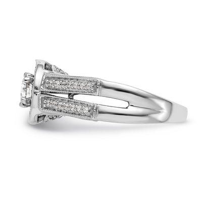 14K Weißgold Verlobungsring mit rundem simuliertem Diamanten und Halo-Fassung