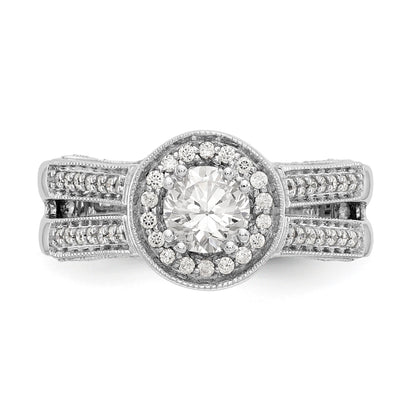 14K Weißgold Verlobungsring mit rundem simuliertem Diamanten und Halo-Fassung