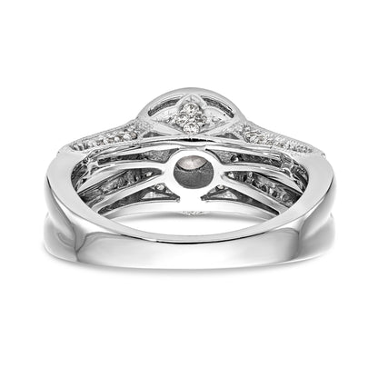 14K Weißgold Verlobungsring mit rundem simuliertem Diamanten und Halo-Fassung